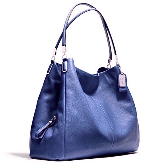 Coach Genuine Pebbled Leather Blue purple shoulder hobo Bag large tote - Picture 1 of 15